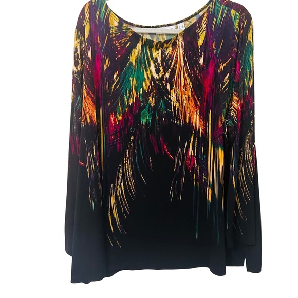 Susan Graver Tops - Susan Graver Size 3X Liquid Knit Feather Abstract Print Tunic Top Multicolor